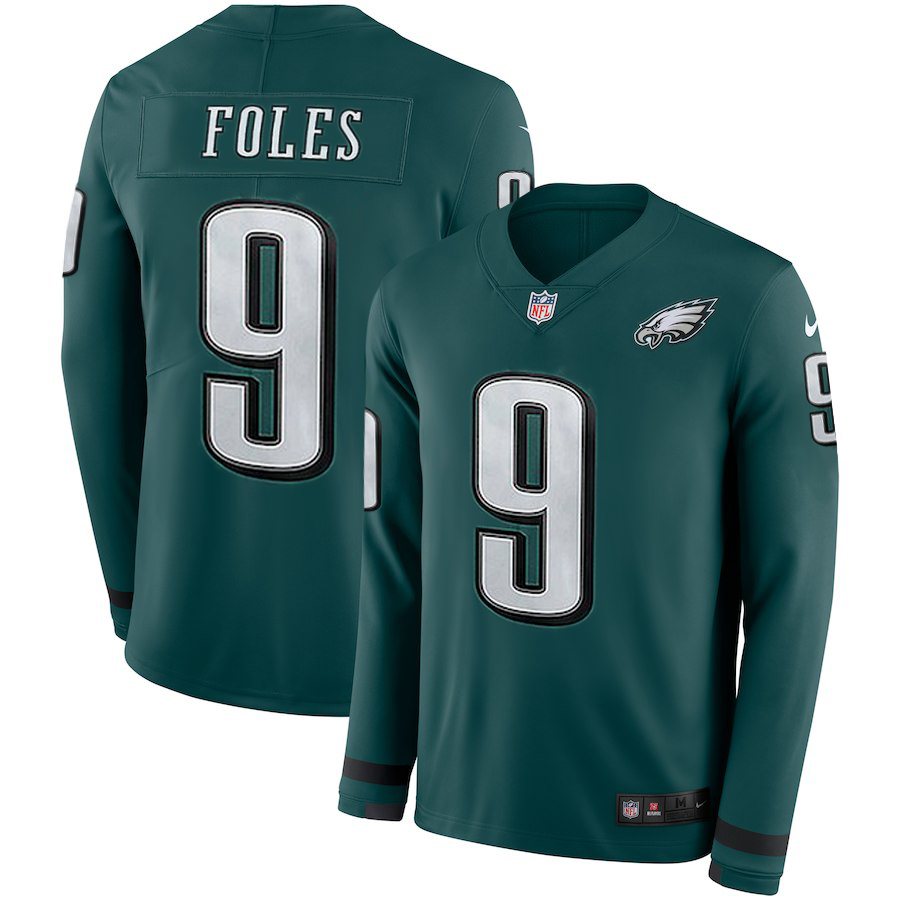 Men Philadelphia Eagles #9 Foles green Limited NFL Nike Therma Long Sleeve Jersey
